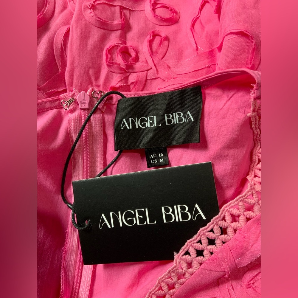 Angel Biba Hot Pink Mini Dress with Puff Sleeves - Picture 3 of 3